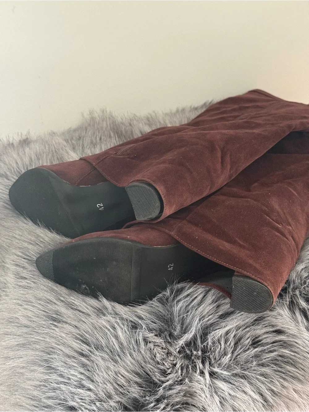 Tracy Over-the-Knee Suede Boots in Dark Brown with Gold Buckle Detail